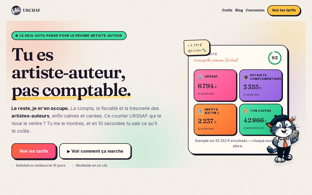 Page d'accueil d'URCHAF, avec son tableau de bord